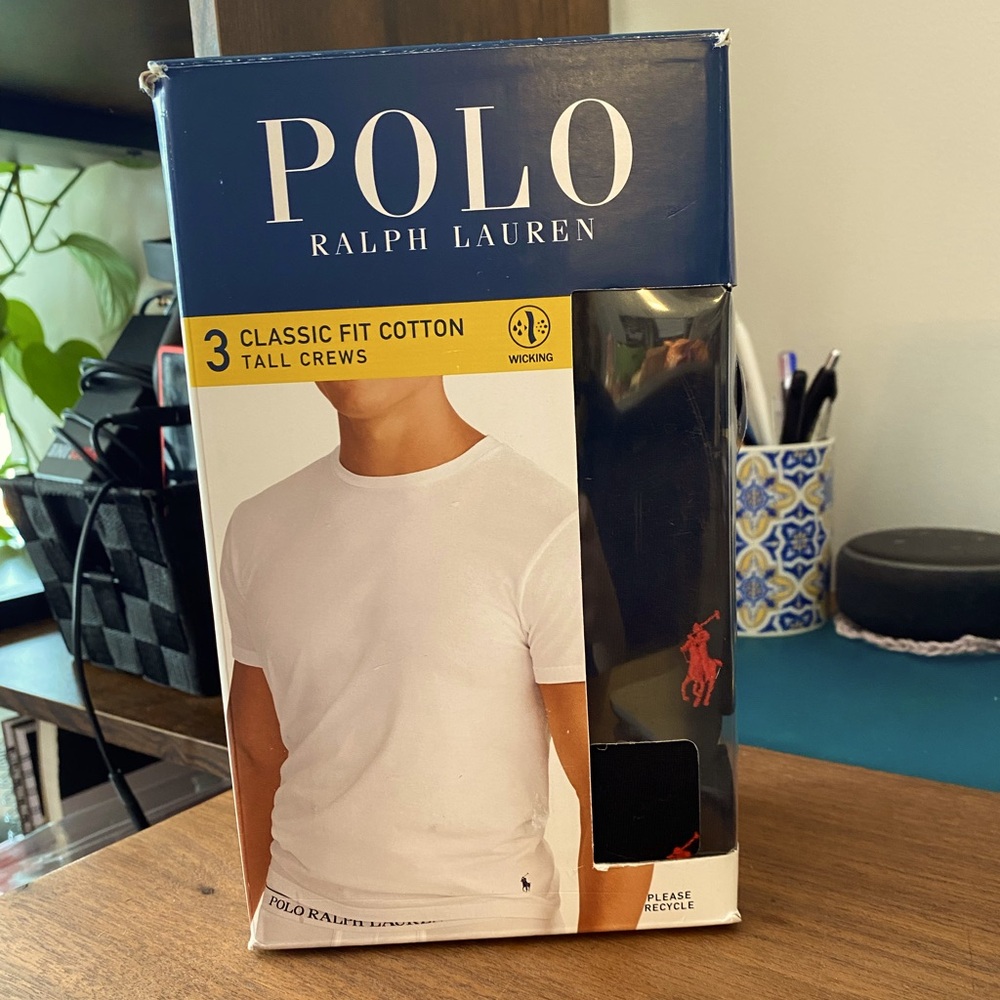 3 Men’s Polo Classic Fit Cotton Tall Crews Black